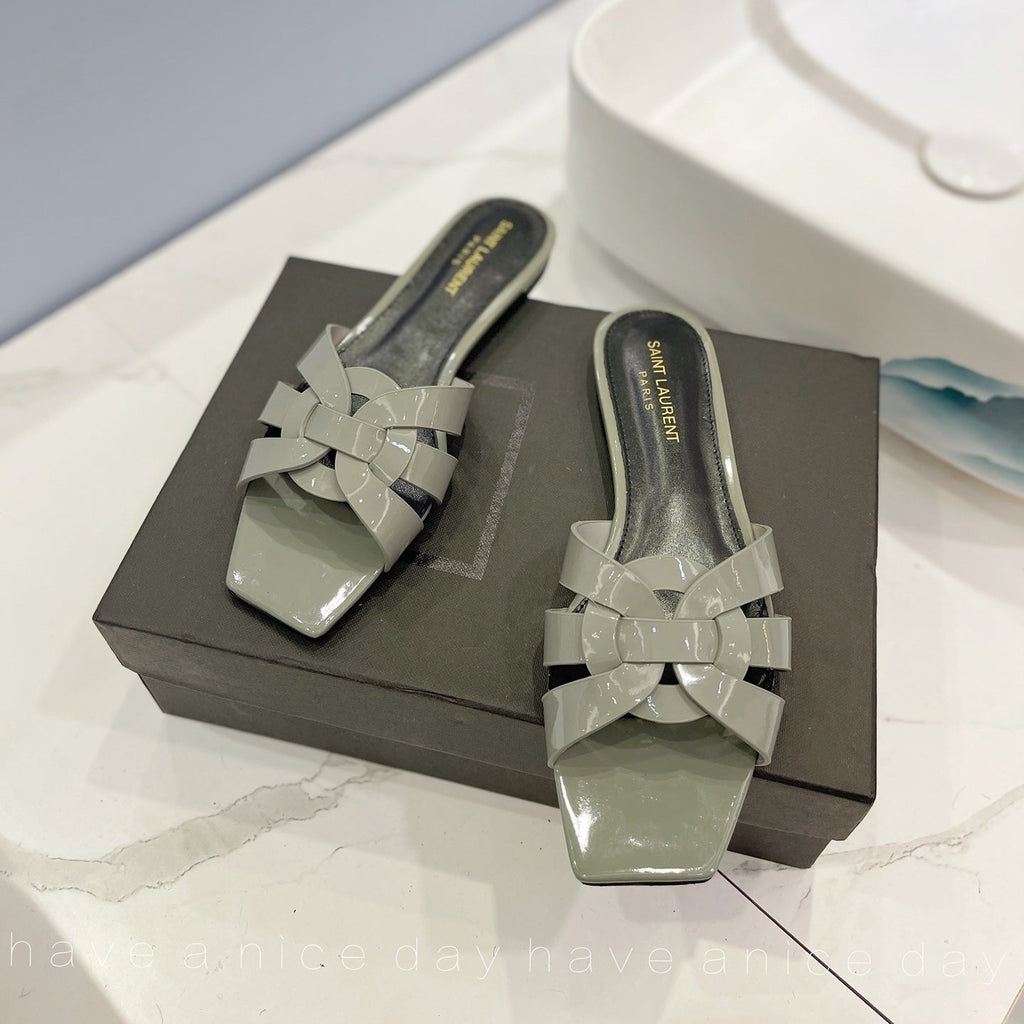 SL TRIBUTE SLIPPERS GLOSSY SAGE CALFSKIN