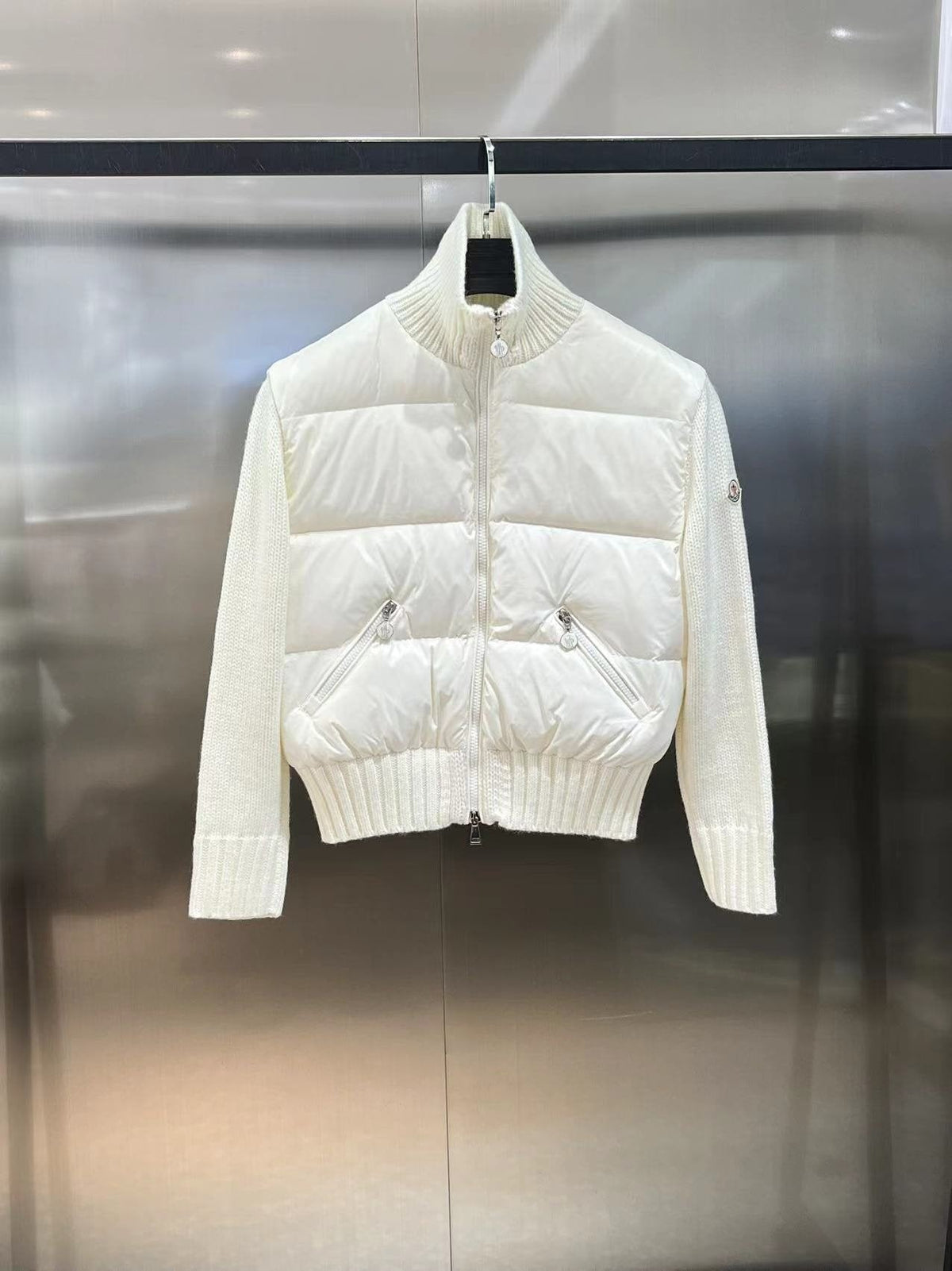Moncler Women's Short Quilted Knit-Sleeve Jacket
