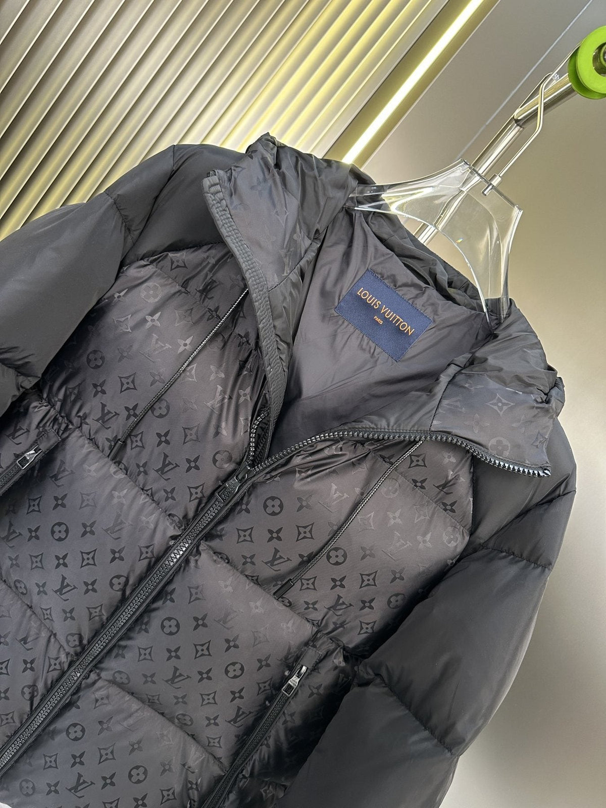 LV Hooded Monogram-Panel Puffer Coat