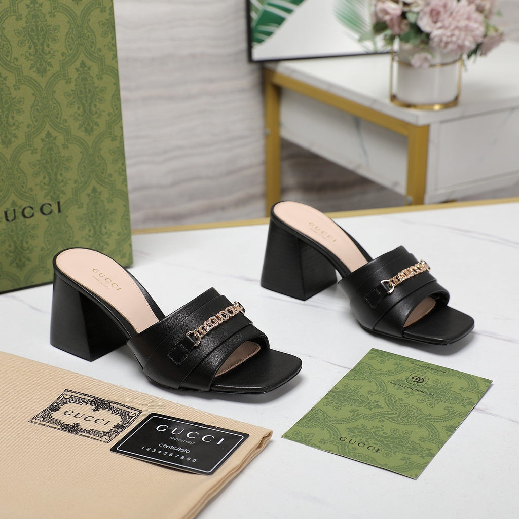 GG High Heels Half Slippers Black